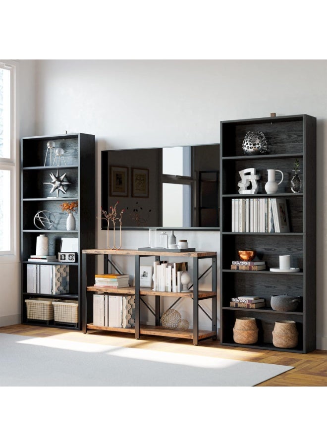 Anvanke 180cm black 6-Tier Floor Standing Bookshelf | Sturdy Display Storage Bookcase | Home Office Living Room Bedroom Decor Furniture Unit - Image 4